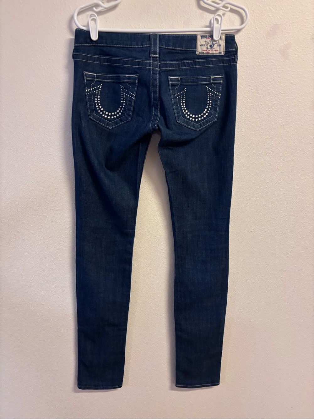 True Religion Dark Blue Women's Skinny Jeans with Studded Horseshoe Pockets